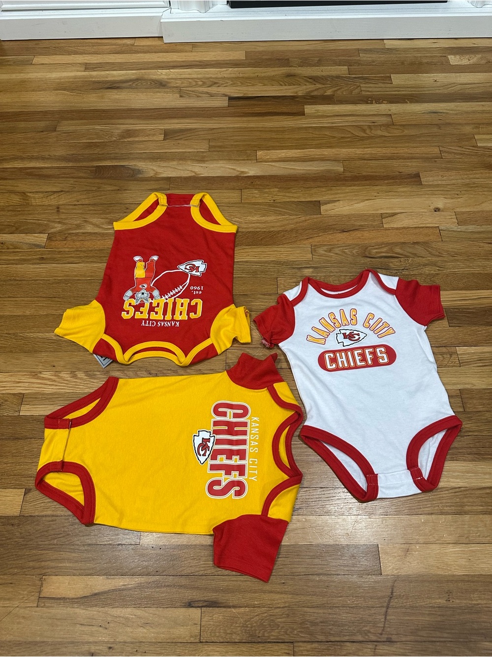 NFL Kansas City Chiefs Infant 3-Pack Bodysuits in Red, Yellow, White
